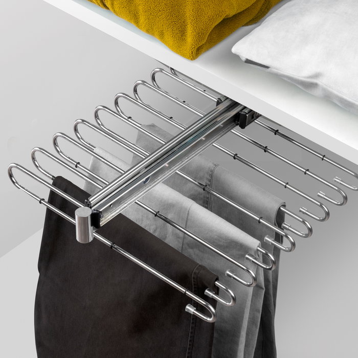 Emuca Porte-pantalons extractible, 11 tiges, guides d'extraction totale, Acier, Chromé Emuca Porte-pantalons extractible, 11 tiges, guides d'extraction totale, Acier, Chromé