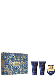 Versace - Coffret Cadeau Dylan Blue Femme : Eau de Parfum 50 ml + Lotion Hydratante pour le Corps 50 ml + Gel Douche Hydratant Tous Types de Peau 50 ml