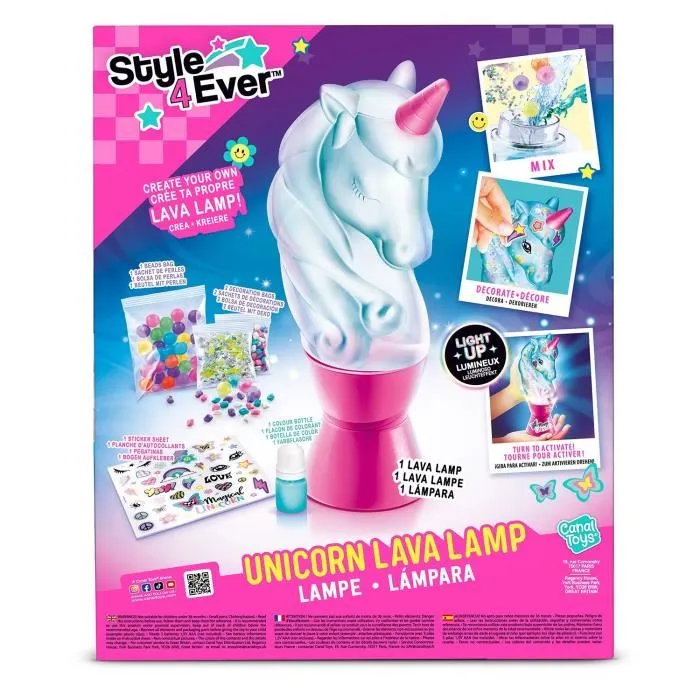 Canal Toys Lampe à Lave Licorne DIY Kit Créatif avec Stickers Illuminée - Set Complet Perles, Pierres, Colorants - OFG 297 - Fonctionne dans le Noir Canal Toys Lampe à Lave Licorne DIY Kit Créatif avec Stickers Illuminée - Set Complet Perles, Pierres, Colorants - OFG 297 - Fonctionne dans le Noir