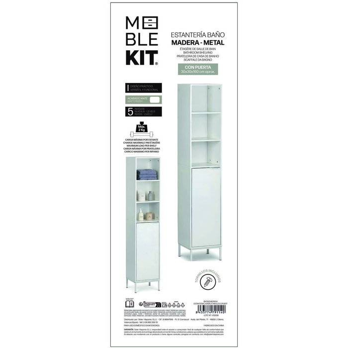 MobleKit Étagère de salle de bains Blanc 30 x 30 x 160 cm MobleKit Étagère de salle de bains Blanc 30 x 30 x 160 cm