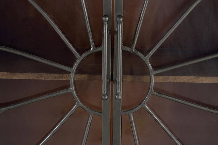 GINER Y COLOMER - Buffet en bois de manguier vieilli marron avec 3 tiroirs et 2 portes métalliques - 140 x 40 x 96 cm