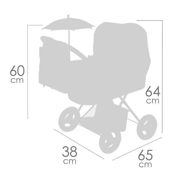Decuevas Poussette de Poupée Pliable Vintage avec Parapluie - Dimensions 38x65x60 cm, en Métal, Plastique et Polyester