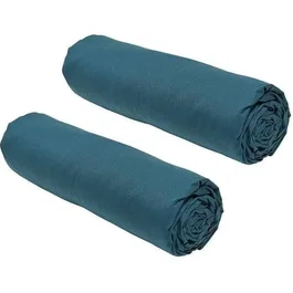 Today Lot de 2 draps housses Essential - 140 x 190 cm - 100% Coton - Couleur Paon - Pour lit 2 personnes