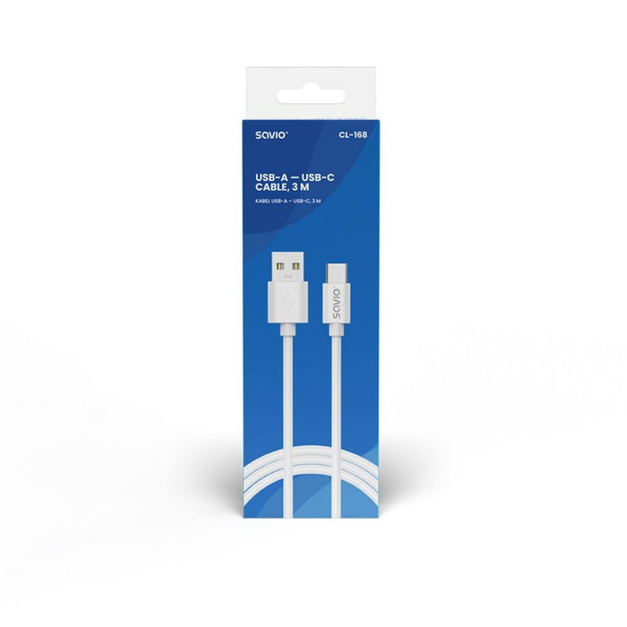 SAVIO Câble USB 2.0 de 3m USB A vers USB C, blanc SAVIO Câble USB 2.0 de 3m USB A vers USB C, blanc