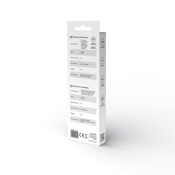 SAVIO Câble USB 2.0 de 3m USB A vers USB C, blanc SAVIO Câble USB 2.0 de 3m USB A vers USB C, blanc