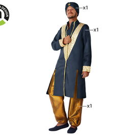 Déguisement Adulte Hindou Homme Bleu Doré Taille XL avec Tissu en Polyester - Ensemble Chaqueton, Pantalon et Tocado