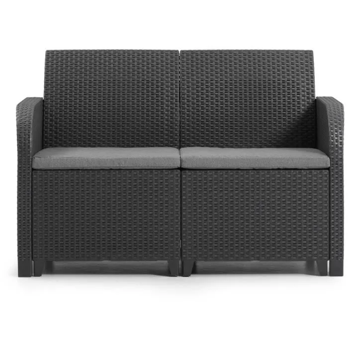 Allibert by Keter SanRemo Banquette de Jardin 2 Places, 113 x 63 x 74 cm, Résine Imitation Rotin Tressé, Gris Graphite avec Coussins
