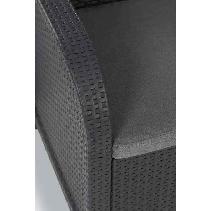 Allibert by Keter SanRemo Banquette de Jardin 2 Places, 113 x 63 x 74 cm, Résine Imitation Rotin Tressé, Gris Graphite avec Coussins