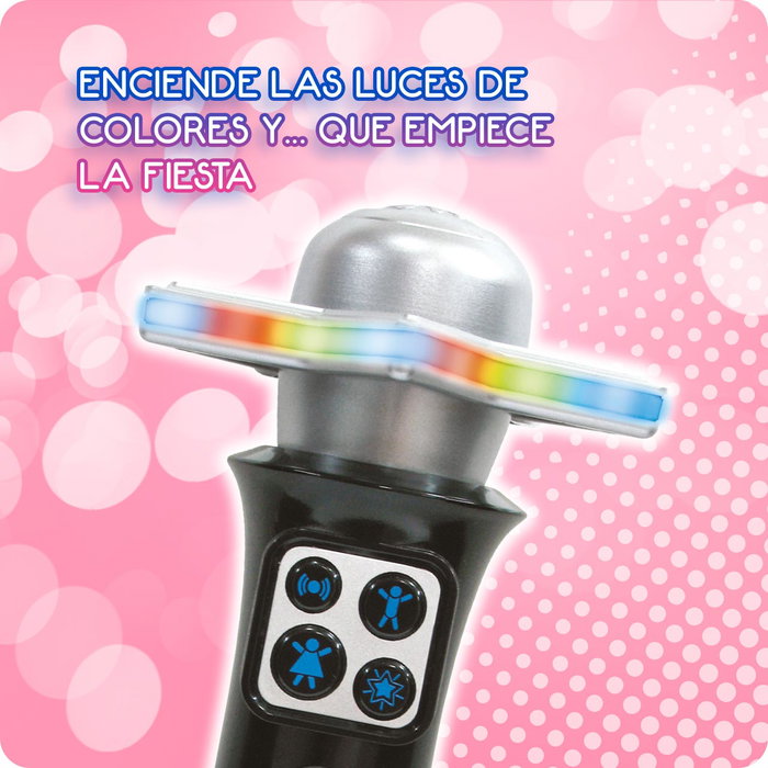 Deqube Microphone de Karaoke Disco Bluetooth - Micro Sans Fil avec Effets Lumineux, Distorsion et Modulation de Voix Homme/Femme - Pour Fêtes et Enfants +3 ans