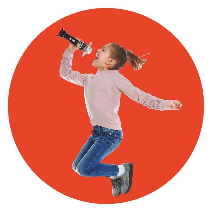Deqube Microphone de Karaoke Disco Bluetooth - Micro Sans Fil avec Effets Lumineux, Distorsion et Modulation de Voix Homme/Femme - Pour Fêtes et Enfants +3 ans