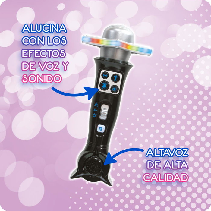 Deqube Microphone de Karaoke Disco Bluetooth - Micro Sans Fil avec Effets Lumineux, Distorsion et Modulation de Voix Homme/Femme - Pour Fêtes et Enfants +3 ans