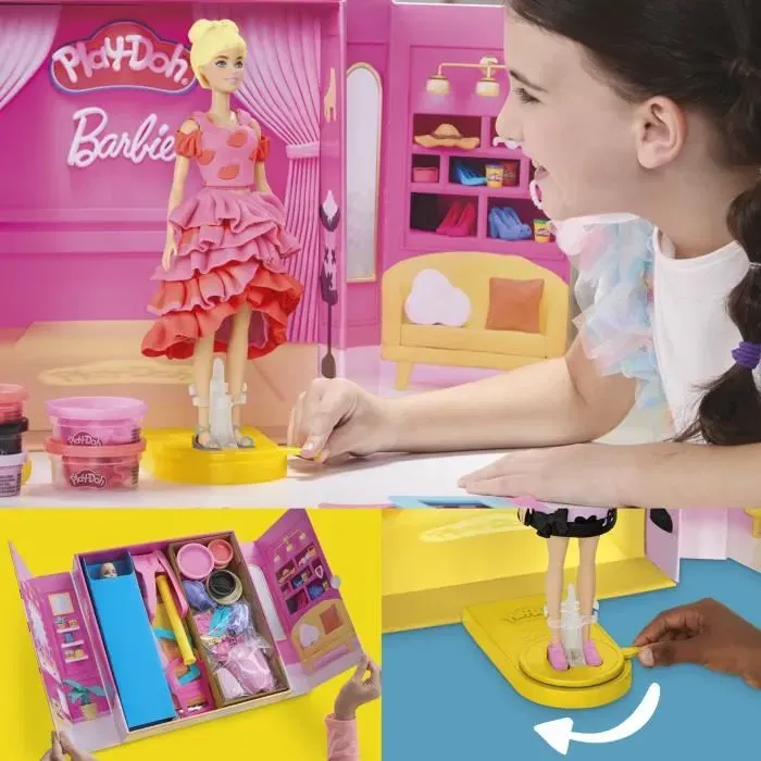 Play-Doh Coffret Pâte à Modeler Barbie DÉfilé de Mode - Collab Hasbro, à Partir de 5 Ans