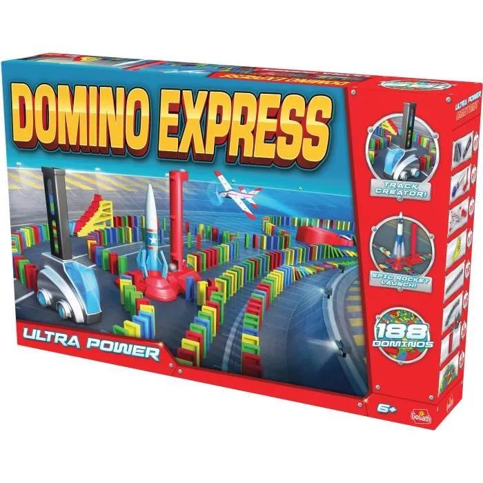 Goliath Domino Express Ultra Power, coffret avec Super Dealer pour créer des circuits à dominos automatiques, jeu de construction à partir de 6 ans