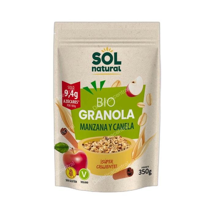 SOLNATURAL Granola sans Gluten Krunchy Avoine Pomme-Cannelle 350g SOLNATURAL Granola sans Gluten Krunchy Avoine Pomme-Cannelle 350g