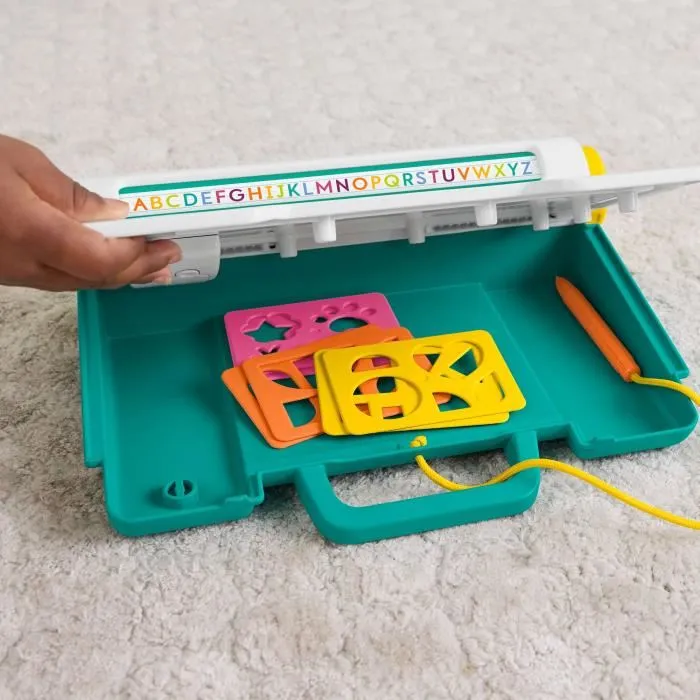 Fisher-Price JDL70 Bureau d'Apprentissage et de Dessin avec Ardoise Magique, Stylo et 6 Pochoirs, Favorise la Créativité des Enfants dès 3 Ans