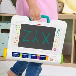 Fisher-Price JDL70 Bureau d'Apprentissage et de Dessin avec Ardoise Magique, Stylo et 6 Pochoirs, Favorise la Créativité des Enfants dès 3 Ans