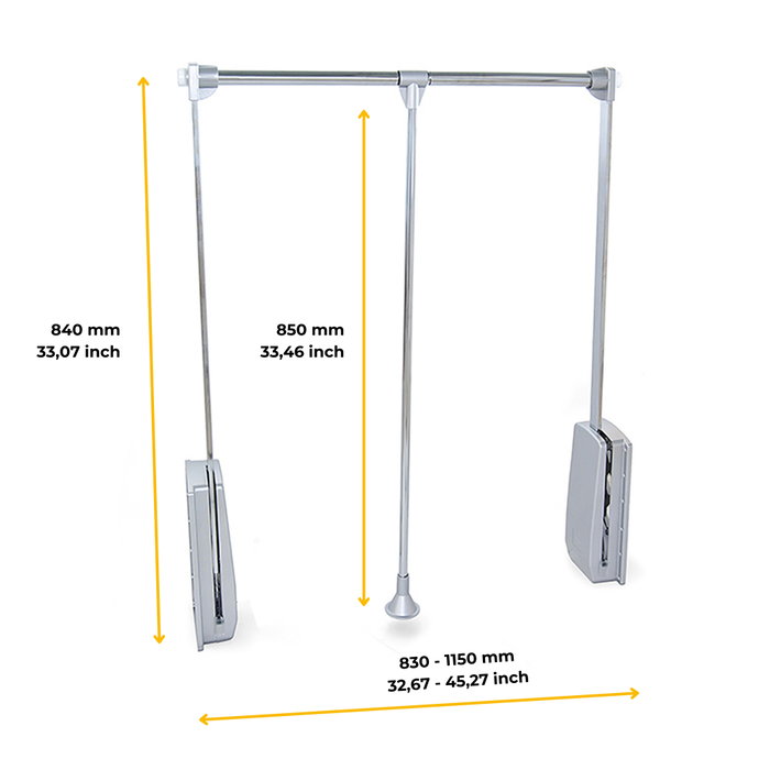 Emuca Penderie rabattable pour armoire Hang, 830 - 1150, Chromé, Acier et Plastique.