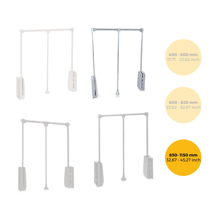 Emuca Penderie rabattable pour armoire Hang, 830 - 1150, Chromé, Acier et Plastique.