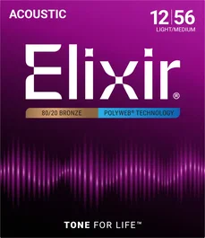 ELIXIR Jeu de cordes acoustique Polyweb 80/20 Bronze ML 12-56