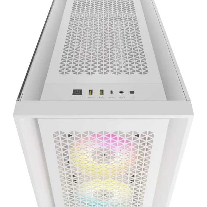 Corsair CC-9011243-WW 5000D RGB Airflow - Boîtier PC Moyen-tour Blanc avec 3 Ventilateurs AF120 RGB Elite, Nœud d'Éclairage iCUE PRO et Panneau Latéral en Verre Trempé