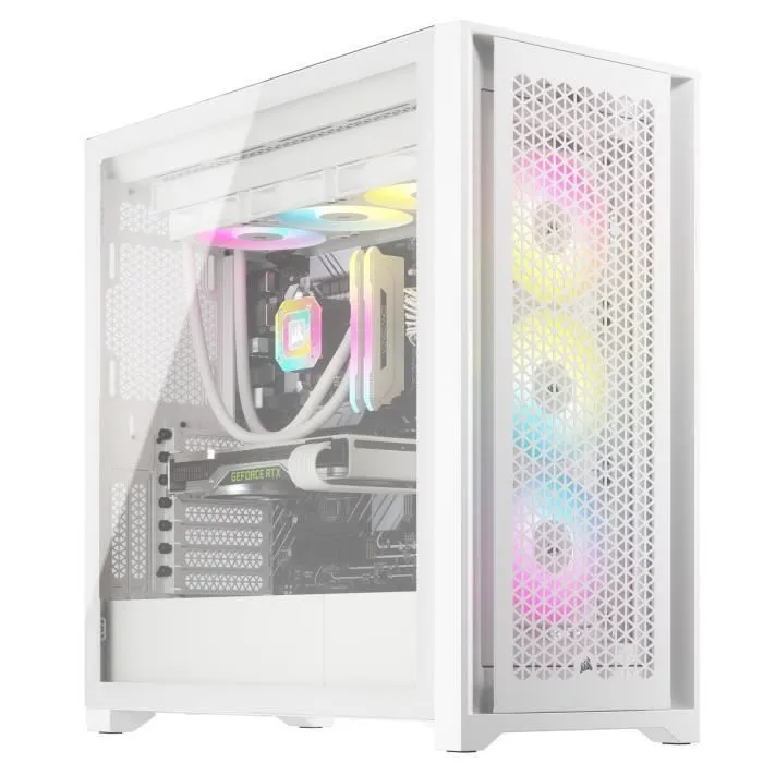 Corsair CC-9011243-WW 5000D RGB Airflow - Boîtier PC Moyen-tour Blanc avec 3 Ventilateurs AF120 RGB Elite, Nœud d'Éclairage iCUE PRO et Panneau Latéral en Verre Trempé