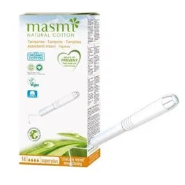 Masmi Tampons Super Plus - 12 Unités - Applicateur biodégradable en carton - Coton biologique 100% certifié - Absorbance maximale
