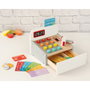 KioKids Caisse Enregistreuse En Bois Jouet Éducatif Imitation Supermarché avec Lecteur Code Barres, Argent Papier, Cartes et Pièces