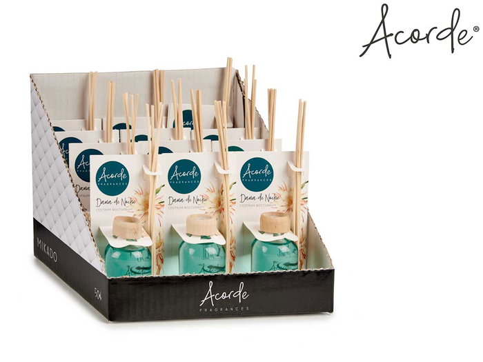 Acorde Mikado Dama de Noche Diffuseur 50 ml avec Bâtonnets Verre Vert 7x17x5 cm (Set de 12)