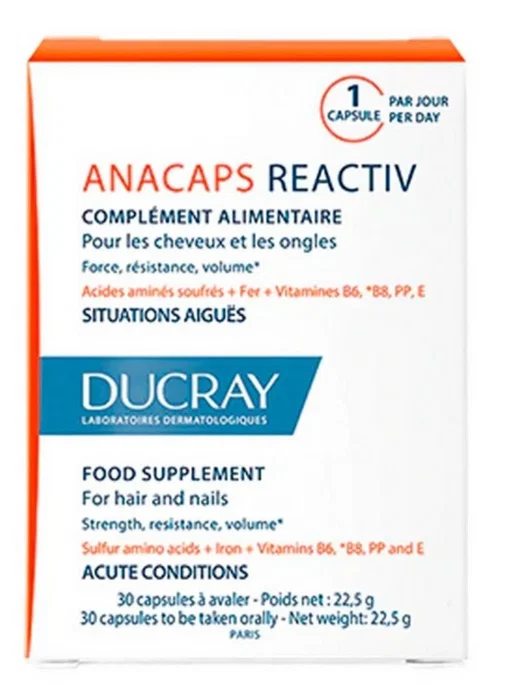 Ducray ANACAPS REACTIV 30 comprimés réactifs contre la chute des cheveux Ducray ANACAPS REACTIV 30 comprimés réactifs contre la chute des cheveux