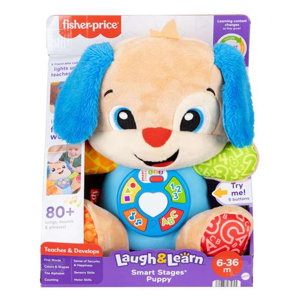 Fisher-Price Peluche Perrito Rire et Apprendre avec Sons et Lumières - Jouet d'Éveil Interactive pour Bébé 1 an et plus (30,48x25,40x13,34 cm)