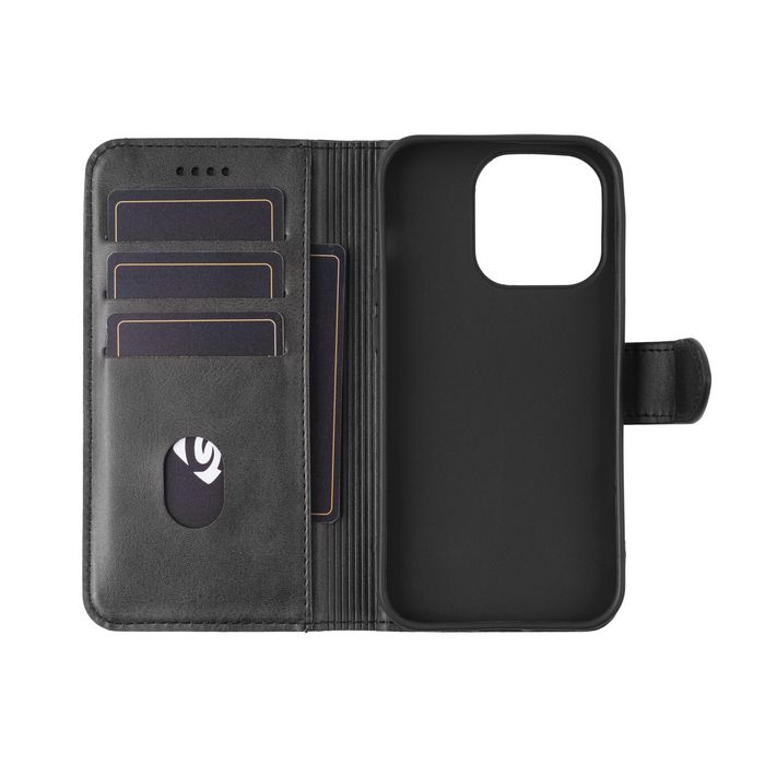 eSTUFF Housse portefeuille avec support et 3 emplacements cartes pour iPhone 13 - Noir