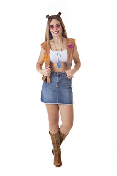 Creaciones Llopis - Déguisement Adulte Hippie avec Chaleco et Bandeau 'Love', Taille M, Marron Creaciones Llopis - Déguisement Adulte Hippie avec Chaleco et Bandeau 'Love', Taille M, Marron