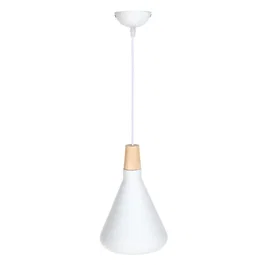 Jordan Lámpa SKD-P2002-S-W - Lampe suspendue avec abat-jour en métal et bois, hauteur réglable, pour décoration moderne, blanc