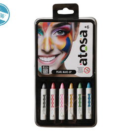 Kit de 6 Crayons de Maquillage Perlés Multicolores pour Clown, Fêtes et Déguisements Fantaisie - Maquillage Haute Couverture
