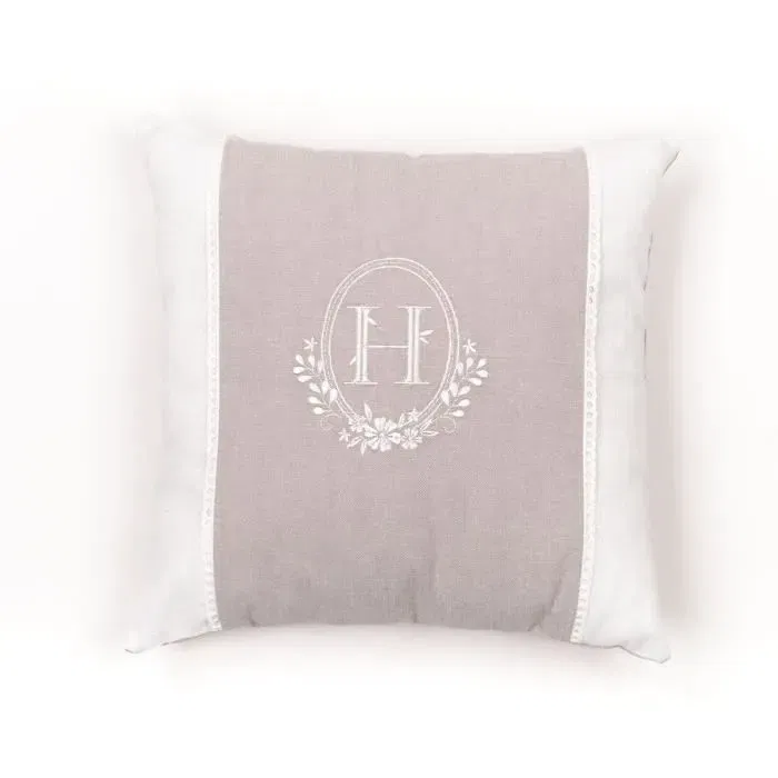 Today Coussin décoratif Charme 40x40 cm - Broderie Berenice - Housse en coton et chambray bicolore - Garnissage polyester