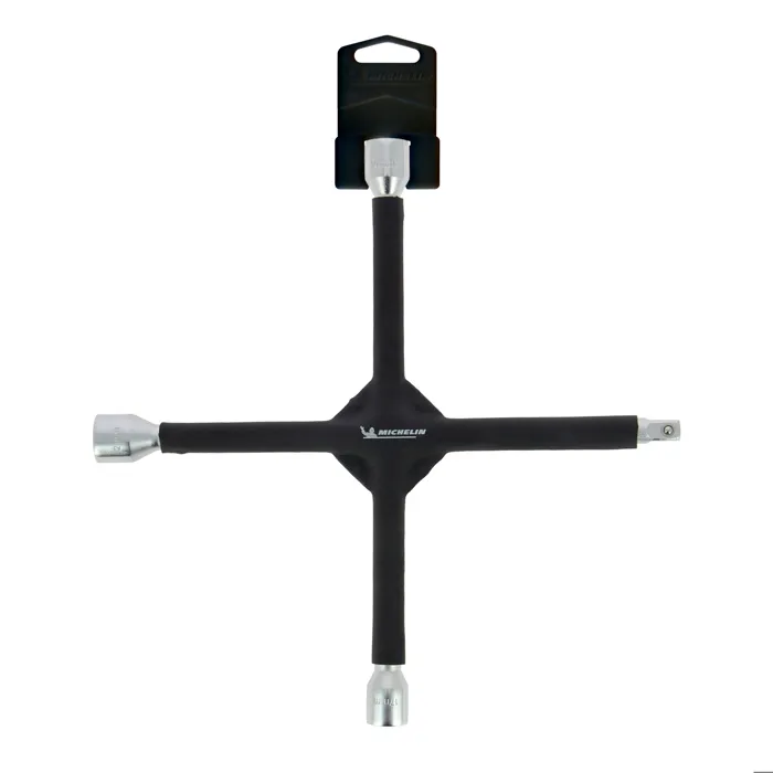 Michelin - Clé en croix démonte-roue renforcée 17/19/21mm et carré 1/2", revêtement mousse antiglisse, acier inoxydable haute qualité