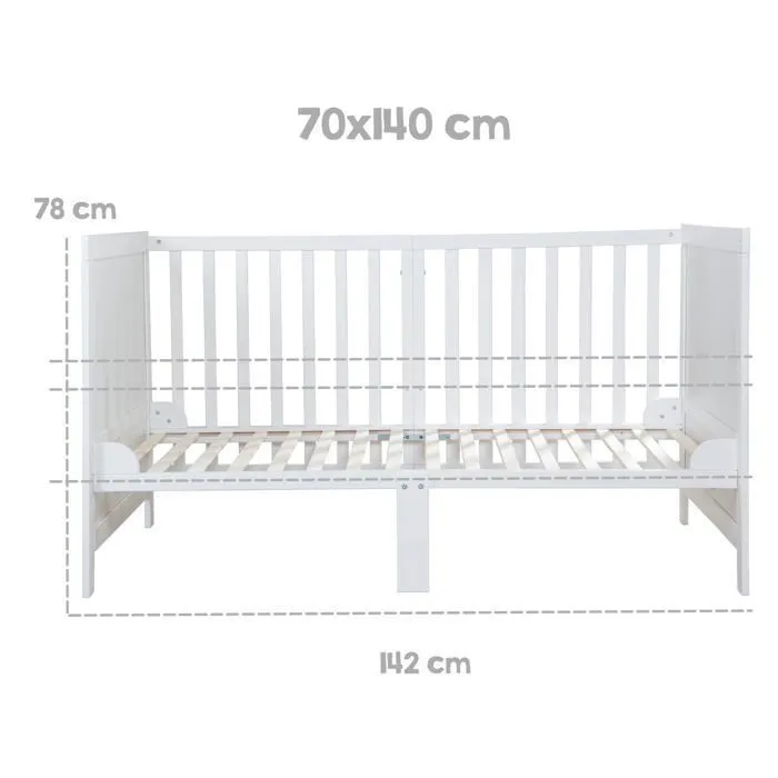 Roba Lit bébé évolutif Easy Sleep 70 x 140 cm, blanc laqué - Transformable en lit junior, jusqu'à 7 ans ou 50 kg, conforme EN 716-1