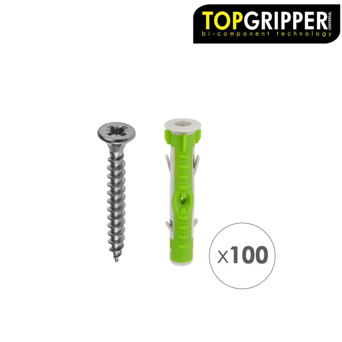 WOLFPACK LINEA PROFESIONAL Seau de chevilles Topgripper bimatériau Ø 8 mm avec vis, 100 pièces