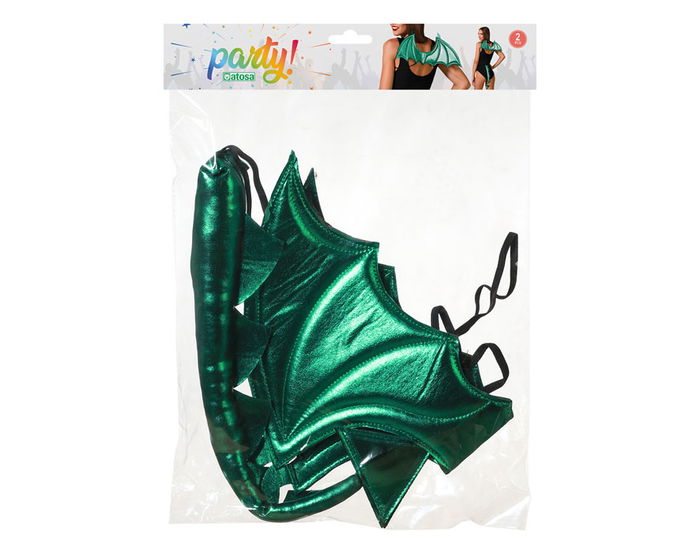 Accessoire pour déguisement - Ailes et queue de dragon vert métallisé - Costume fantastique, Halloween, cosplay, fête à thème