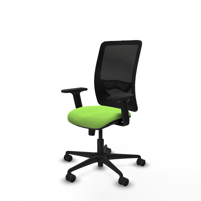 Chaise Zulema Synchro 3 positions tissu Vert pistache Maille Noir Base en nylon noir Accoudoir 2D Sans appui-tête Roulettes 65mm nylon