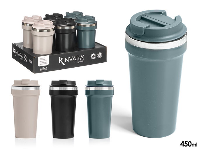 Kinvara Verre thermique 450 ml avec couvercle assorti 3 couleurs sombres 9x18x9 cm plastique et métal (Set de 12) Kinvara Verre thermique 450 ml avec couvercle assorti 3 couleurs sombres 9x18x9 cm plastique et métal (Set de 12)