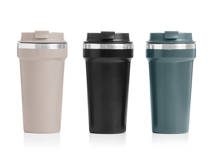 Kinvara Verre thermique 450 ml avec couvercle assorti 3 couleurs sombres 9x18x9 cm plastique et métal (Set de 12) Kinvara Verre thermique 450 ml avec couvercle assorti 3 couleurs sombres 9x18x9 cm plastique et métal (Set de 12)