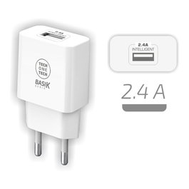 Tech One Tech Chargeur USB-A 12W 2,4A Blanc Rapid Charge Protection Sécurité