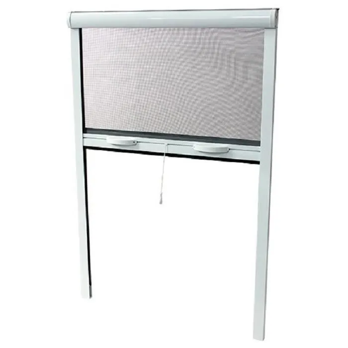 Stor Insect - Moustiquaire enroulable pour fenêtre, aluminium laqué blanc 125 x 145 cm, toile fibre de verre/PVC grise, ajustable en largeur et hauteur