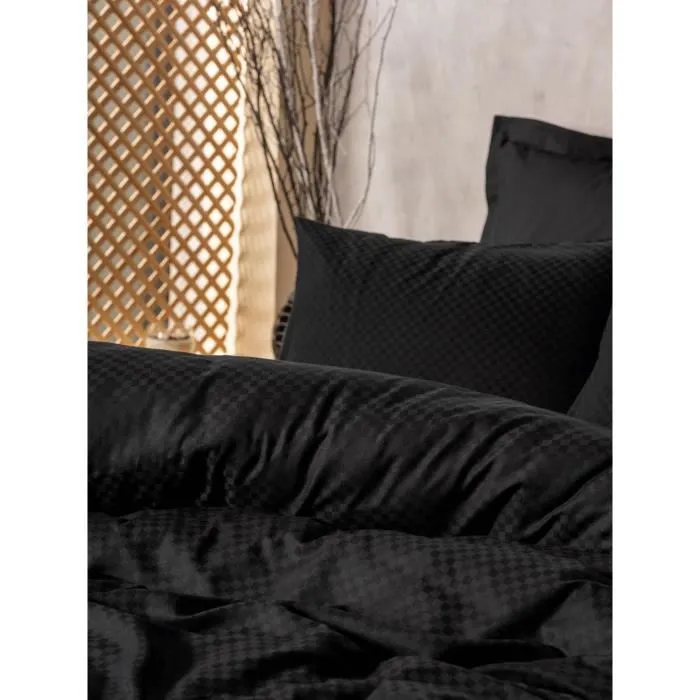 Parure de lit King 100% coton renforcé - Housse de couette 220 x 240 cm + 2 taies d'oreiller 60 x 60 cm - Noir