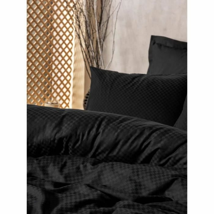 BigBuy Home Parure de couette Noir 220 x 240 cm avec 2 taies d'oreiller 60 x 60 cm en coton renforcé
