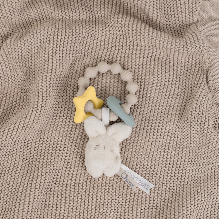 Chicco Anneau de Dentition Lapin Doux avec Hochet et Textures - Stimule les Sens Bébé 0+ Mois Chicco Anneau de Dentition Lapin Doux avec Hochet et Textures - Stimule les Sens Bébé 0+ Mois