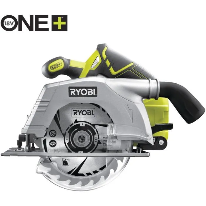 Ryobi Scie circulaire sans fil 18V ONE+ R18CS-0 - Diamètre 165 mm, profondeur de coupe 52 mm, 4700 tr/min, livrée avec lame 24 dents