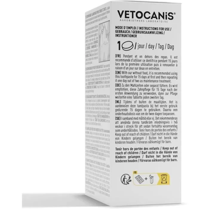 Vetocanis Dentifrice à Croquer Anti-Tartre pour Chien et Chat - 30 Comprimés avec Propolis et Arôme Poulet - Soin Dentaire Complet pour Animaux
