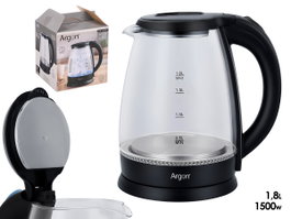 ARGON Bouilloire en verre borosilicate 1,8 L Noir et Argent